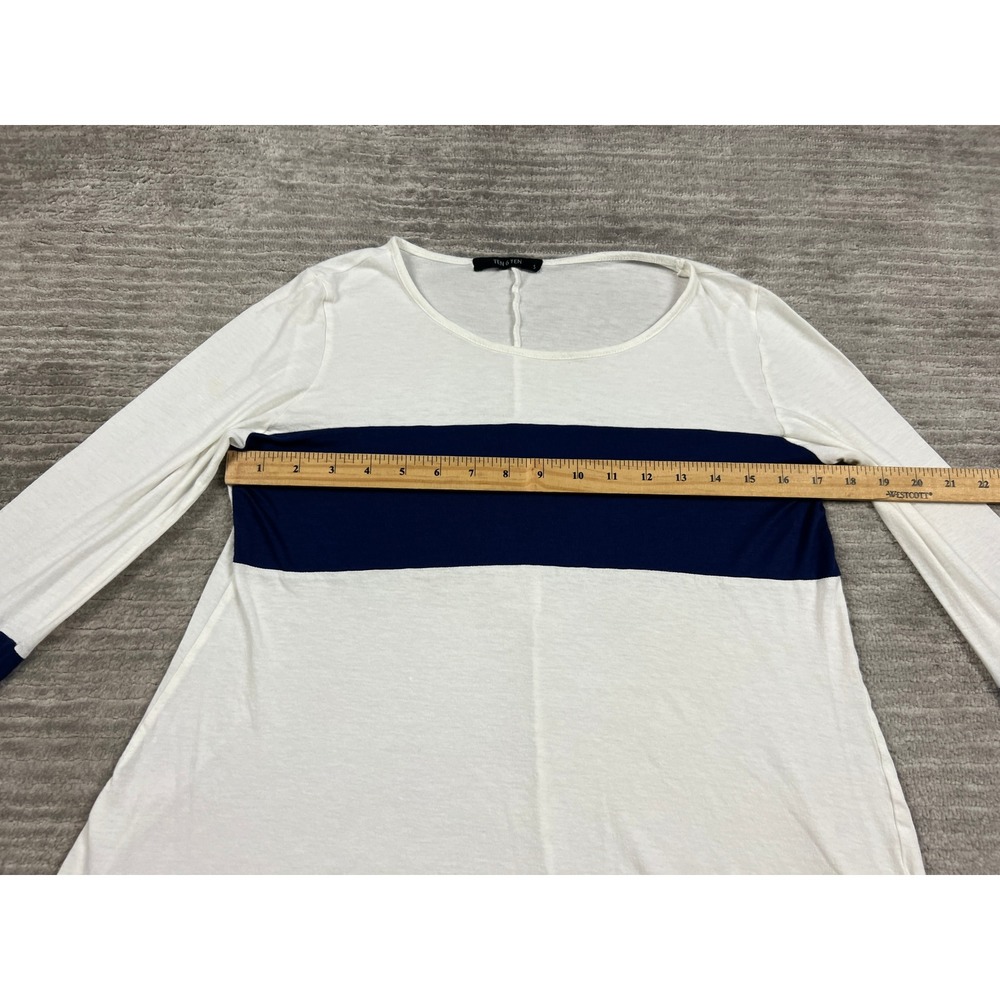 Ten 6 Ten Top Womens S White Navy Blue Striped Long Sleeve Scoop Neck Nautical - Picture 3 of 9